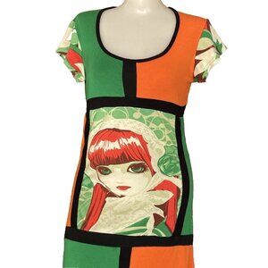 Animated Closet NYC Womens Orange Green Vibrant Manga Cartoon Large Dress NYCC